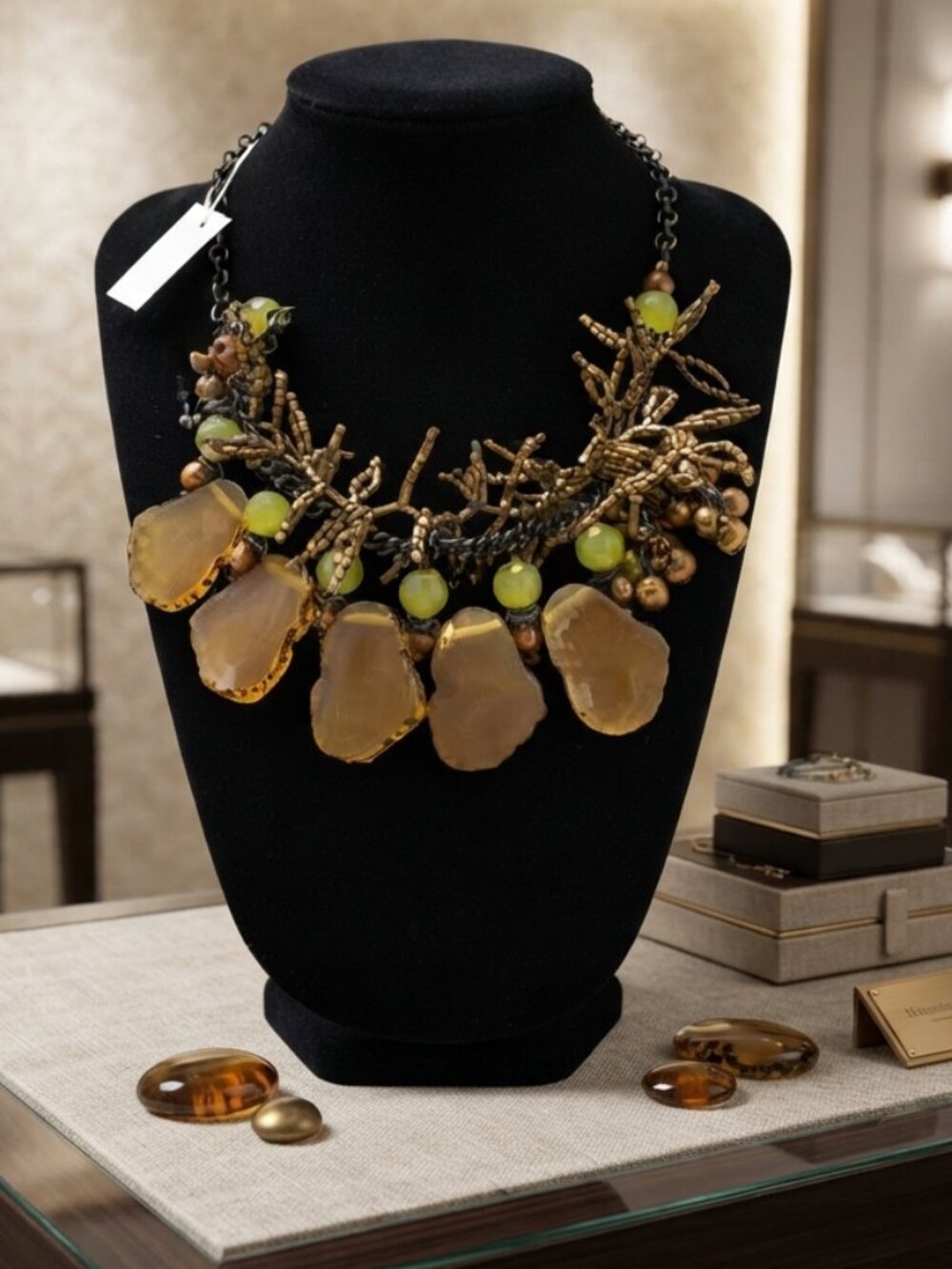Coldwater Creek coral statement neck with gunmetal chain